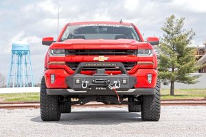 Chevrolet Silverado 1500 Winch Mount Kit - Rough Country - EXO with 20in Black Series Single-Row LED Light bar and Flush Mount Black-Series LED Cubes - Black - '07-'18